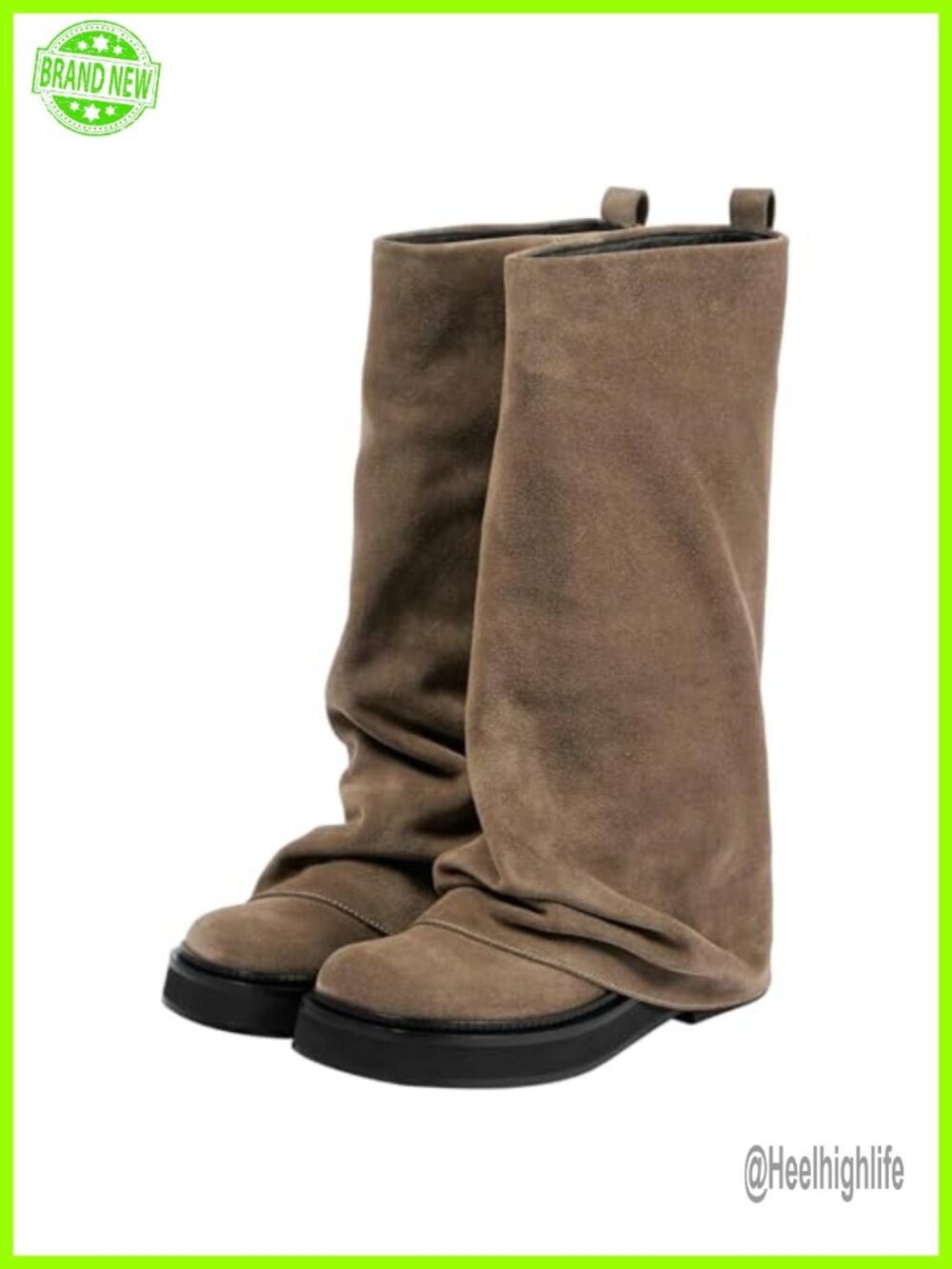 Women's Moto Boots Mid-Calf Slouch Fold Over Low Heel Synthetic Pull-On